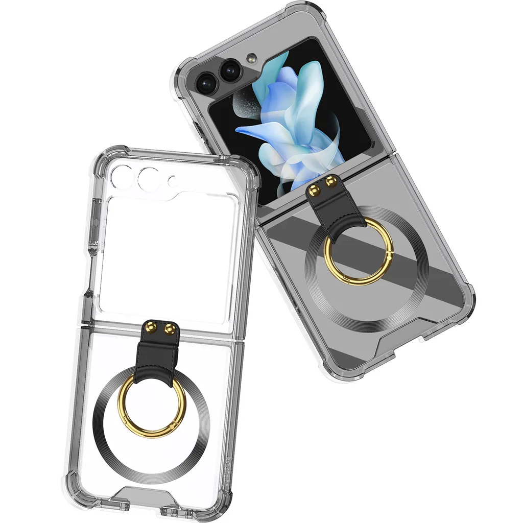 Custodia per Samsung Galaxy Z Flip 5, Custodia trasparente antiurto con protezione dello schermo e anello, compatibile con MagSafe nero - 2