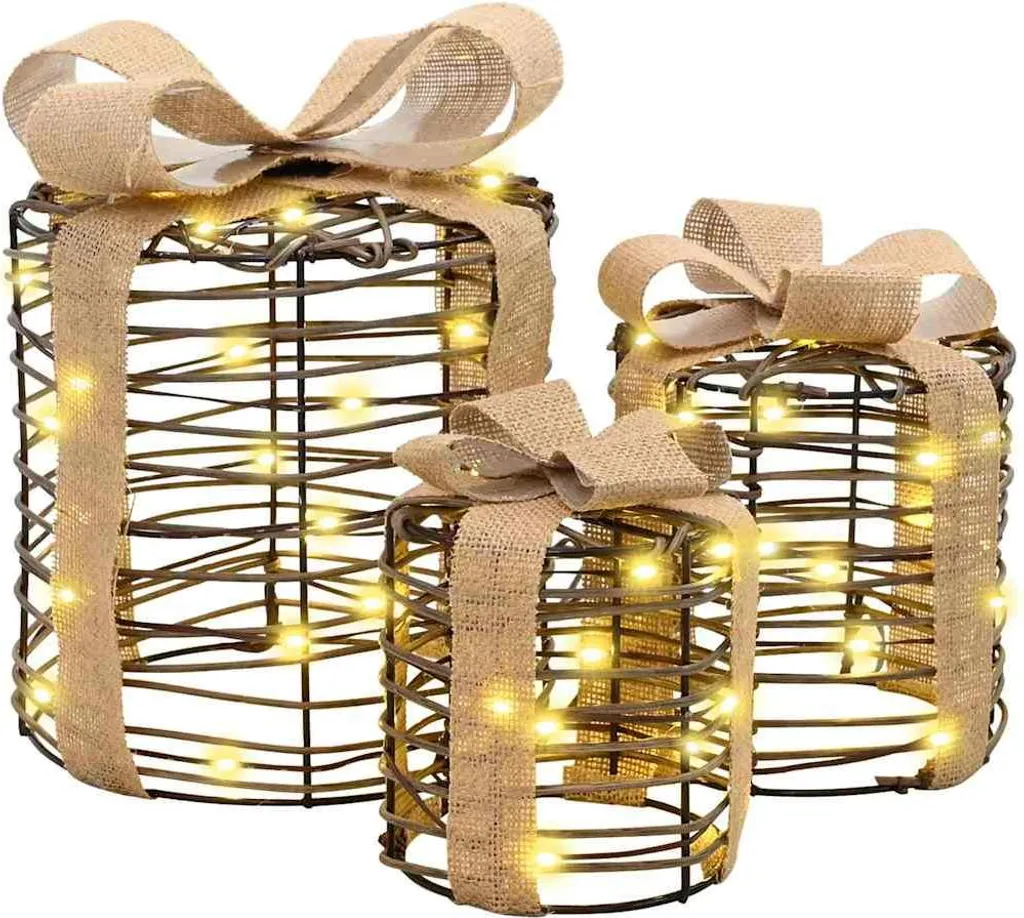 Set Scatole Luminose Rattan Artigianali 20cm | Magia del Natale