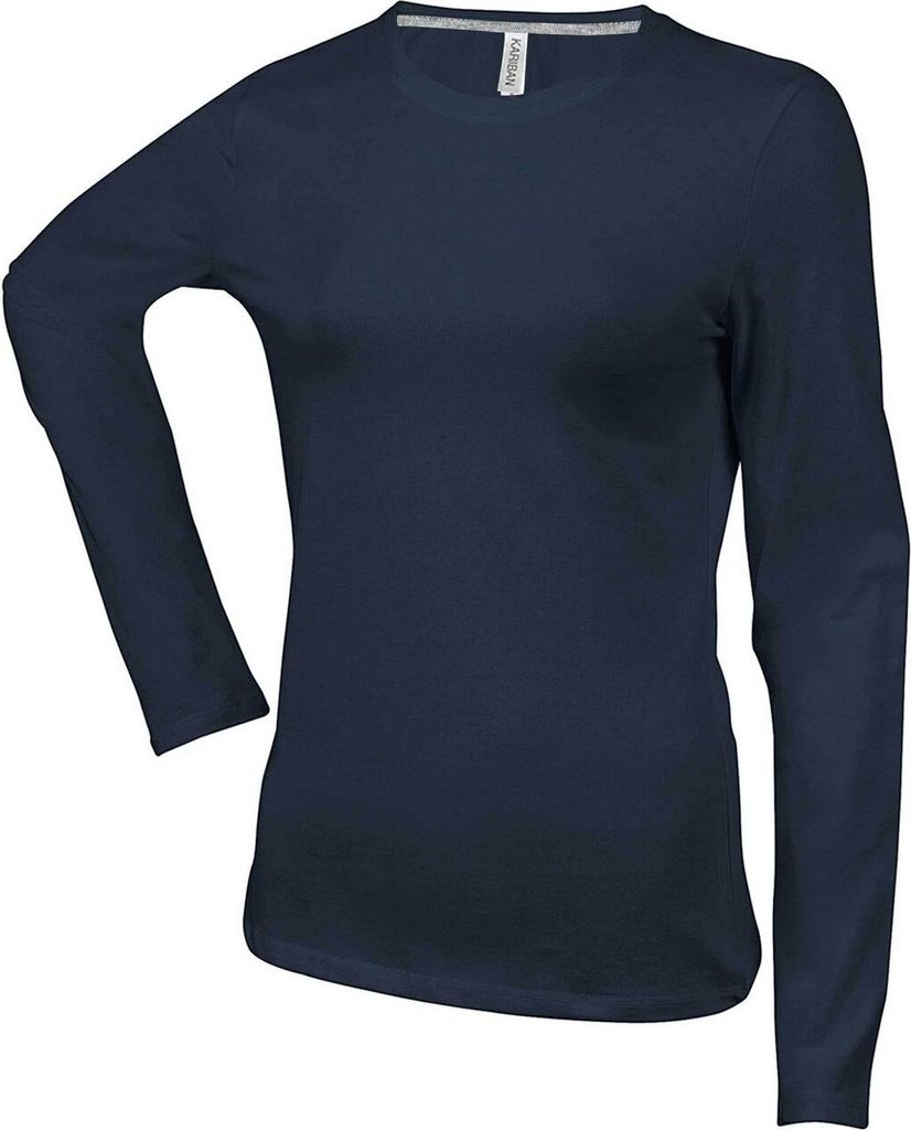 Kariban Damen Langarmshirt T-Shirt Longsleeve Shirt Baumwolle Rundhals, Größe:L, Farbe:Dark Grau