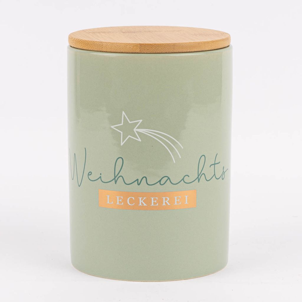 Vorratsdose Porzellan Bambusdeckel Weihnachtsleckerei Produktbild 