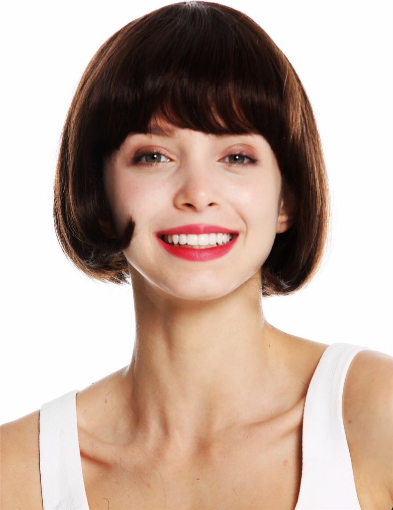 WIG ME UP Perücke Echthaar kurz Bob glatt Pony Braun VK-57-HH-6