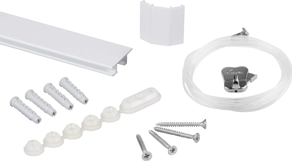 STAS Bilderschienen - Cliprail Max + Perlonseil 150 cm + Zipper Bilderhaken - 100cm - Weiss