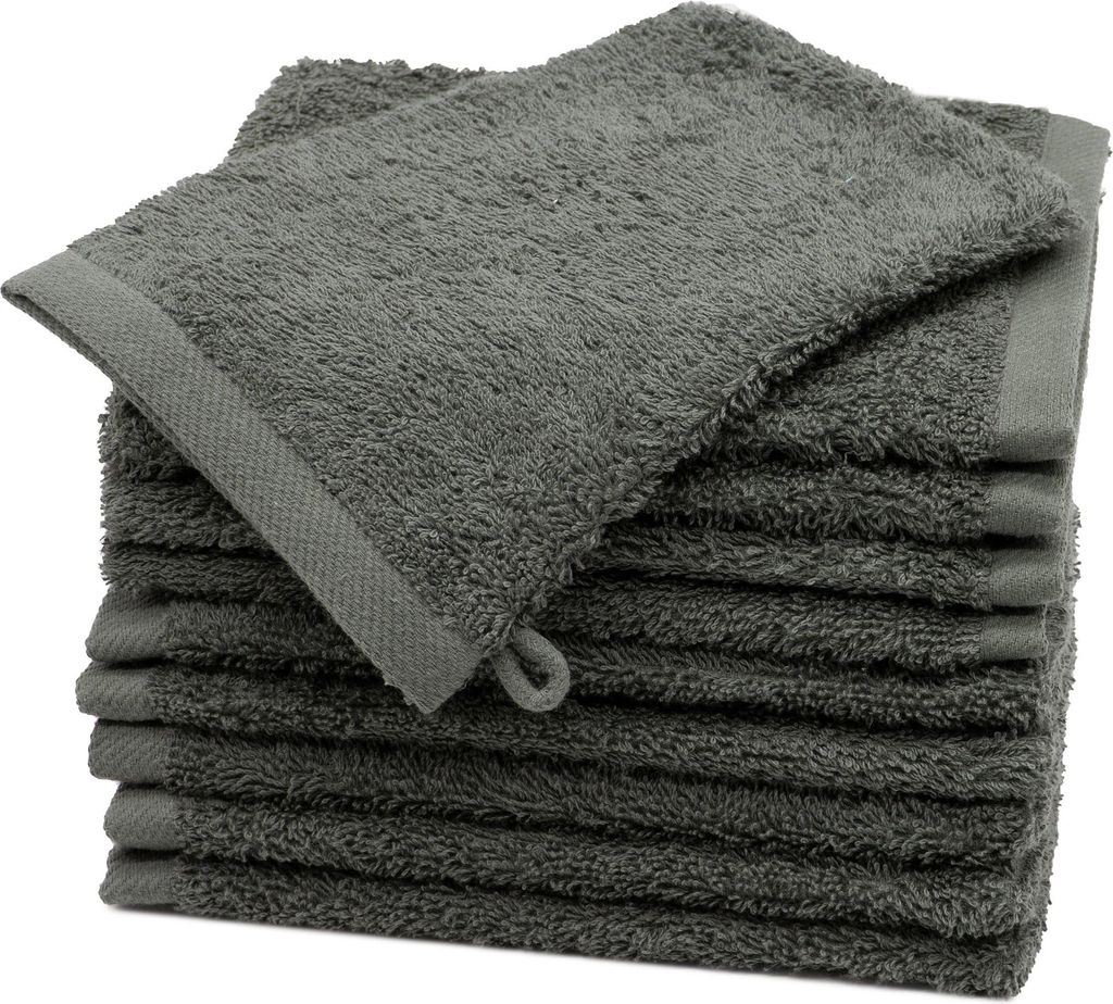 10er Set Waschhandschuhe, 100% Baumwolle, 17x21 cm, grau Produktbild 
