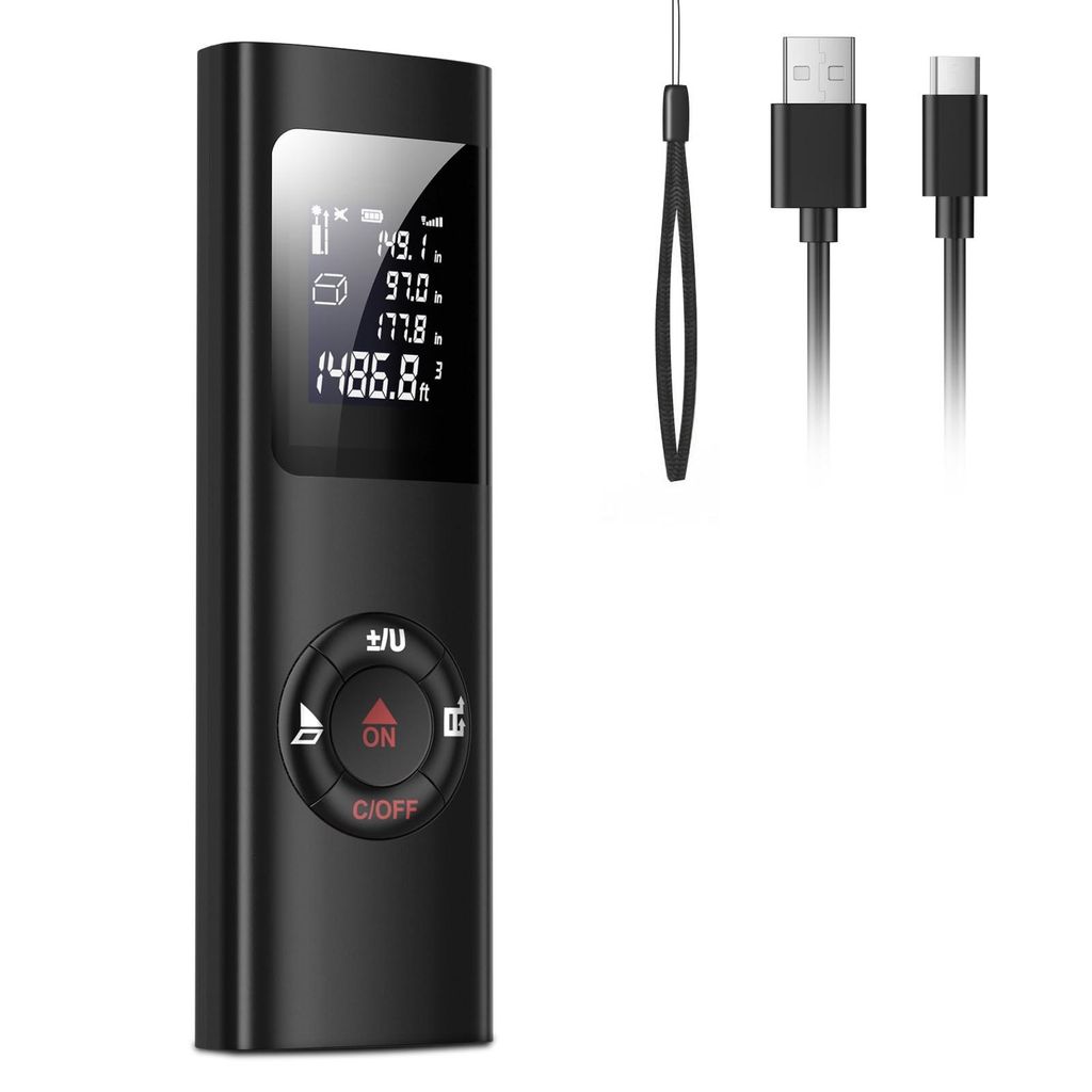 Laser Entfernungsmesser, 60M 196Ft USB Aufladbar Laser Digital Distanzmessgerät, Tragbares Distanzmesser mit LCD Hintergrundbeleuchtung