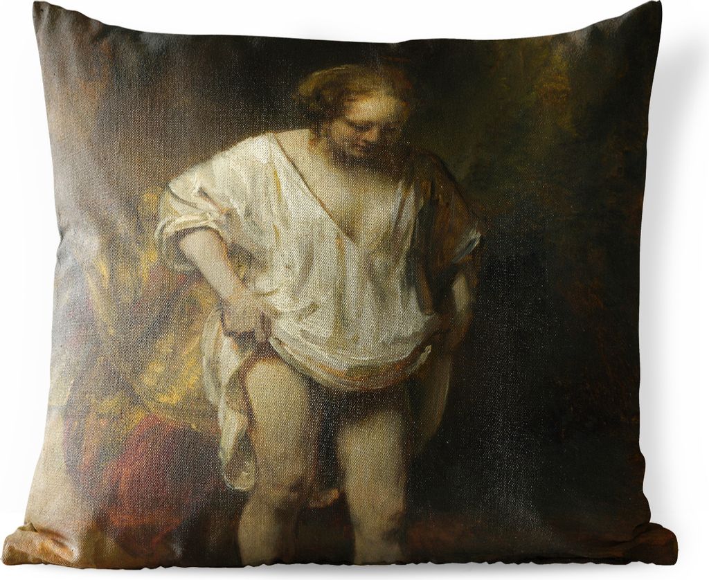 MuchoWow Outdoor Kissen - Badende Frau - Gemälde von Rembrandt van Rijn - 40x40 cm - Wetterfest - Lounge Kissen - Kopfkissen - Interieur - Polst...