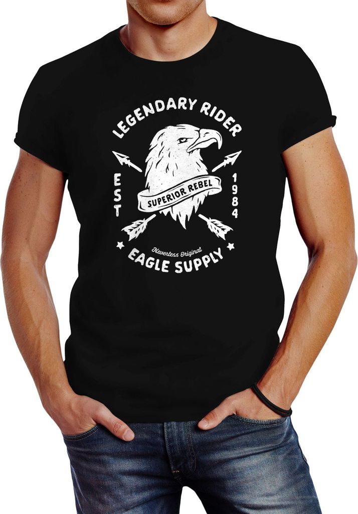 Herren T-Shirt Legendary Rider Eagle Supply Aufdruck Slim Fit Neverless schwarz S