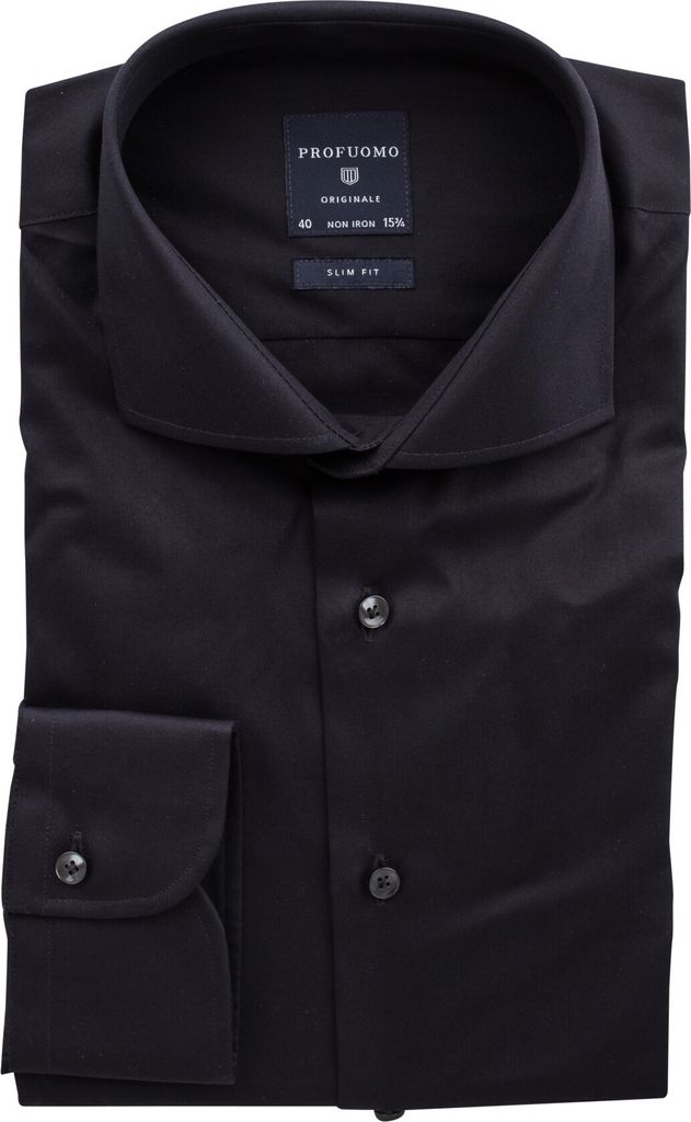 Profuomo schwarzes Hemd bügelfrei Slim Fit