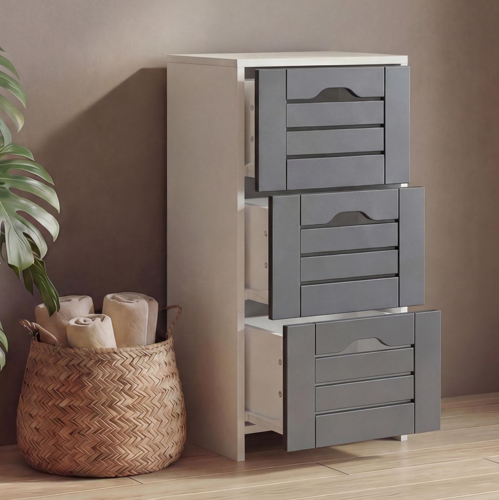 VCM Midischrank – schmaler Badschrank mit 3 Schubladen, H. 76 x B. 38 x T. 28 cm, kompakte Aufbewahrung für Badezimmer, Badmöbel Schubladenkomm...