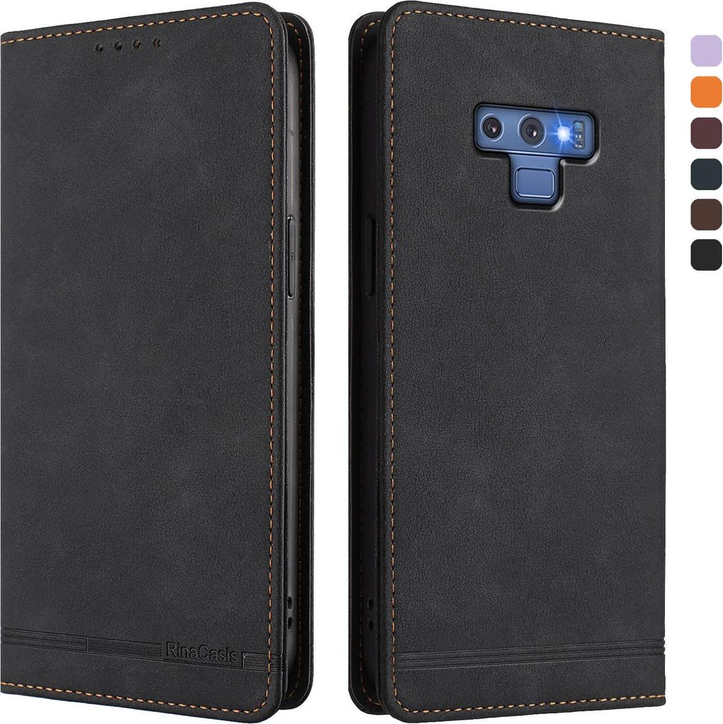 Hülle für Samsung Galaxy Note 9, Retro Kunstleder Ständer Klapphülle mit Kartenfächer und Magnetische Schwarz