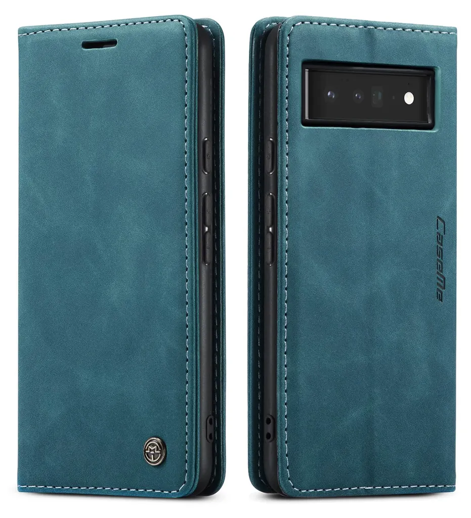 Custodia Google Pixel 6 Pro Blu - Cover Retro in Finto Cuoio con Stand