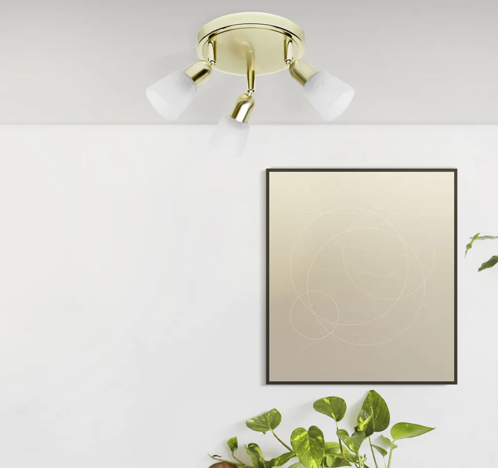 Plafonnier spot orientable Sofia 3 lumières finition laiton et verre E14