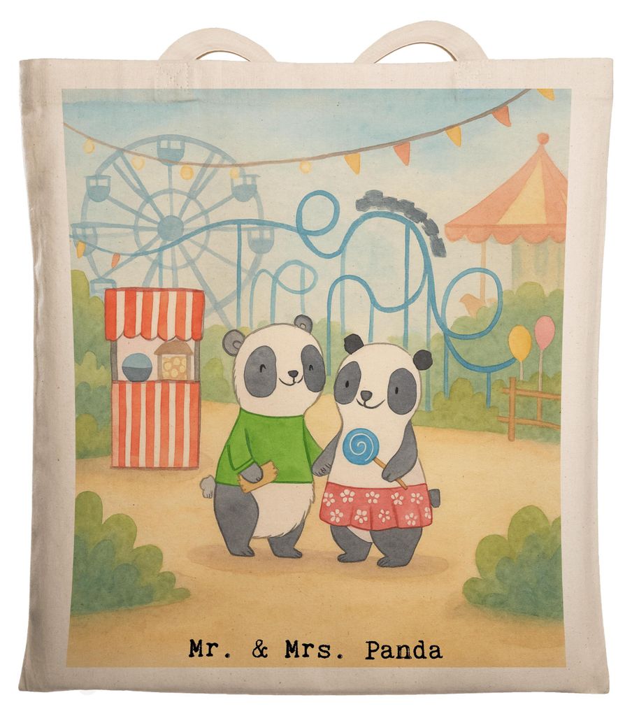 Mr. & Mrs. Panda Jutebeutel Pandas Freizeitpark besuchen Design - Weiß - Geschenk, totebag, Tote Bag, Shopping Tasche, Tragetasche, Achterbahn fahren