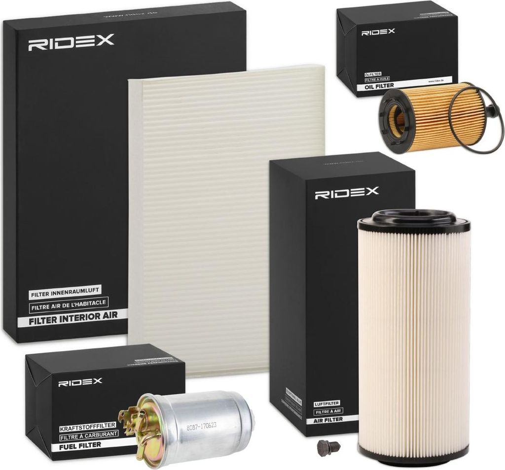 RIDEX Filterset Inspektionspaket Filtersatz für VW Transporter V Bus (7HB, 7HJ, 7EB, 7EJ, 7EF, 7EG, 7HF, 7EC) Lupo (6X1, 6E1) POLO (6N2) für SEAT