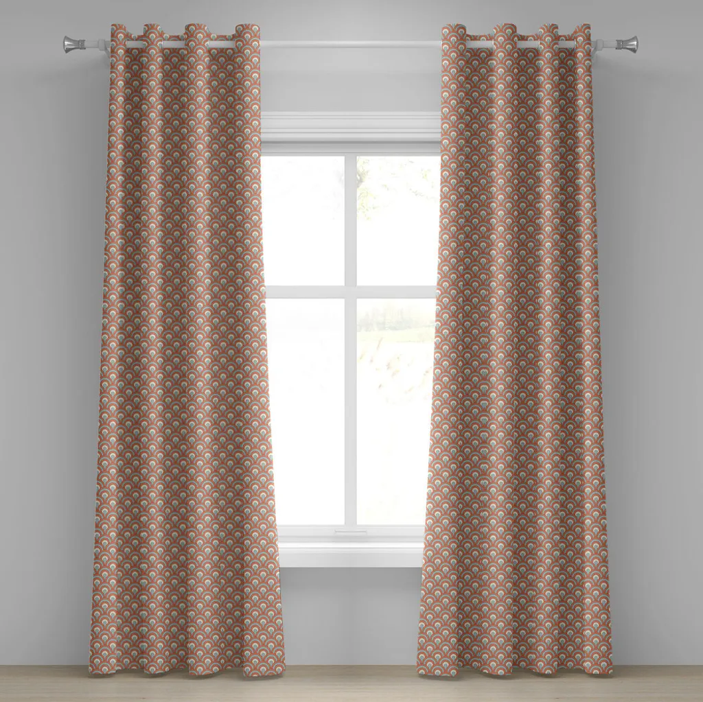 ABAKUHAUS Tenda con occhielli arancione, motivo ispirato alle onde dell'oceano sinuose, forme ovali sovrapposte, tende decorative a 2 pannelli, 280 cm x 245 cm, giallo pallido e azzurro