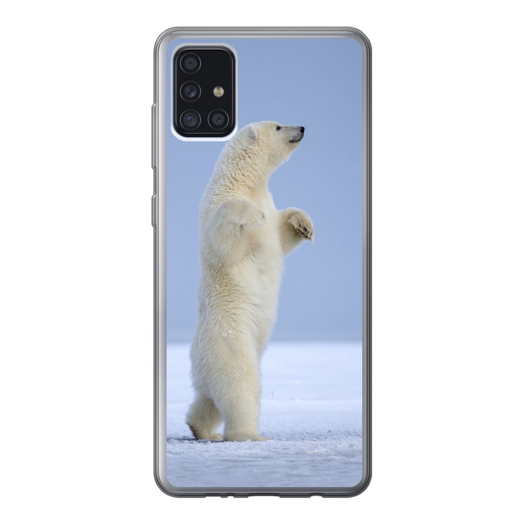 MuchoWow Handyhülle Schutzhülle Hülle für Samsung Galaxy A52 5G Eisbär - Lustig - Schnee - Kinder - Jungen - Mädchen - Kind Silikon Softcas...