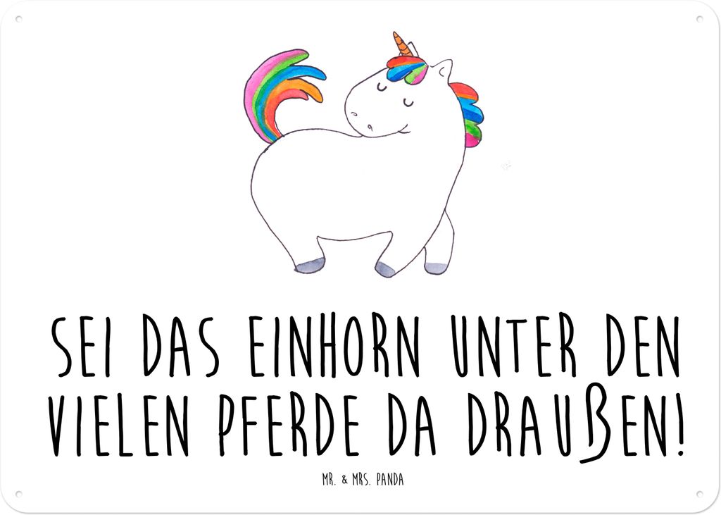 Mr. & Mrs. Panda Schild Einhorn Stolzieren DIN A4 - Weiß - Geschenk, Blechtafel, Anders, Deko, Pferd, Freundin, Metallbild, Wandbild, Unicorn, taf...