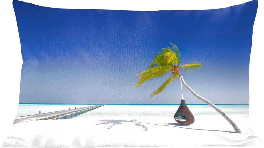 MuchoWow Zierkissen Sofakissen Wohnzimmer Dekokissen 50x30 cm Hängematte - Palme - Strand - Wohnzimmerdekoration - Polster mit Photo