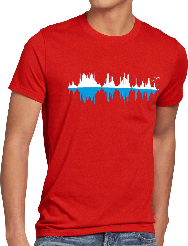 style3 Sheldon`s City Sound Wave Herren T-Shirt, Größe:XXXL, Farbe:Rot