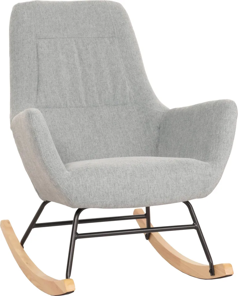 Fauteuil à bascule HWC-N13 relax TV en bois et tissu gris-vert premium