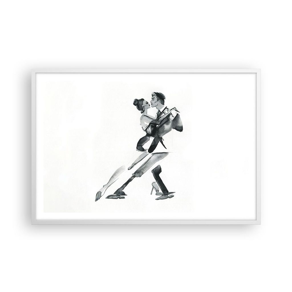 Gerahmtes Poster - Weißer Rahmen - Tango Zeichnen Schwarzweiß - 91,5x61 cm - Wand Bild - Wanddeko - Wandbilder - Wandposter - Bilderrahmen - Bild...