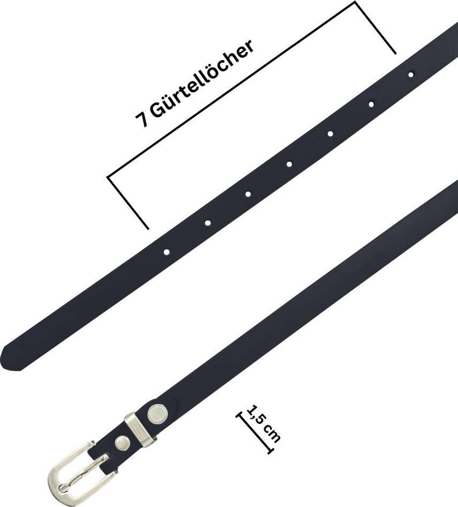 Ledergürtel Damen, GERMANY 1,5 cm schmaler Echtleder Gürtel, für Kleid und Anzughose, 100% Leder, Navy, Größe 90
