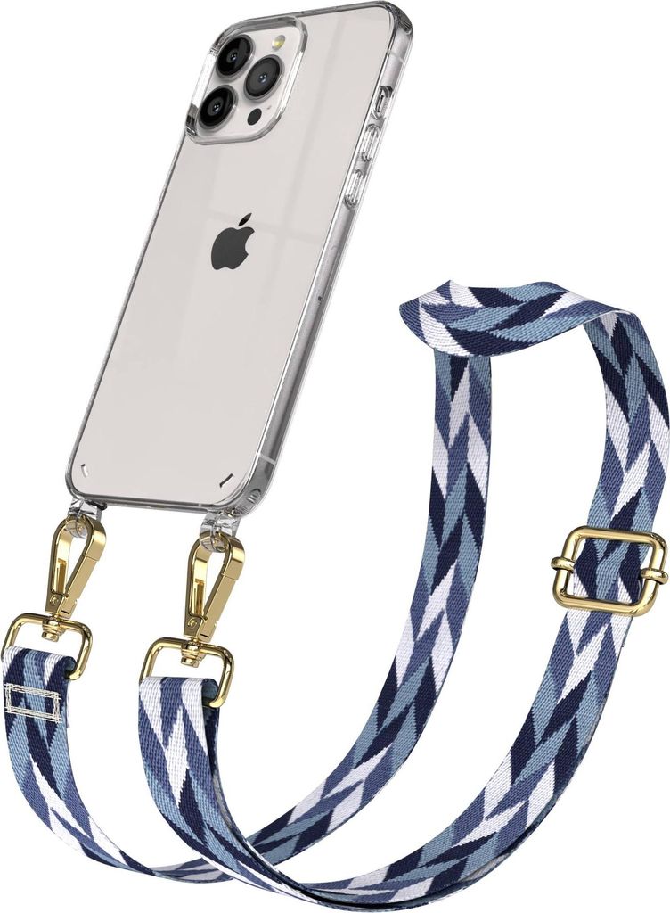 EAZY CASE Handykette - Verstellbarer Trageriemen kompatibel mit Apple iPhone 13 Pro Max, Handykordel mit transparenter Silikon-Hülle, Karabiner Go...