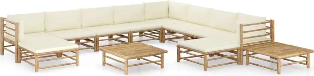 12-tlg. Garten-Lounge-Set mit Cremeweißen Kissen Bambus