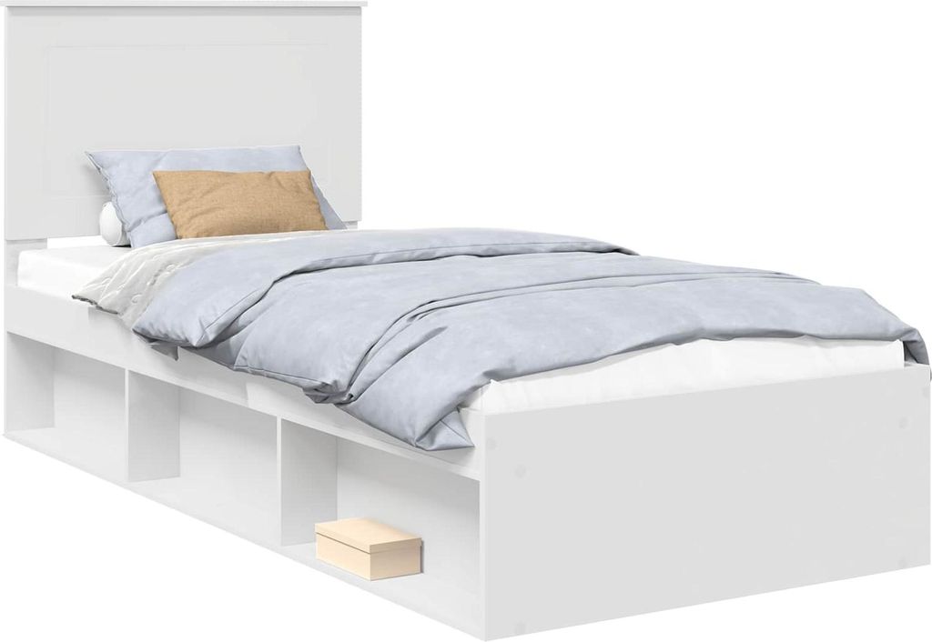 vidaXL Bettrahmen mit Kopfteil Weiß 90 x 190 cm Massives Kiefernholz