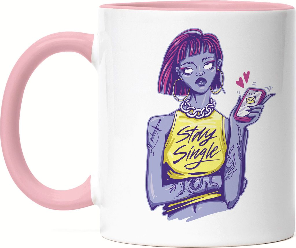 Stay Single Tasse Rosa Beziehung Liebe Freiheit Beziehungsstatus Verliebt Date Party Unabhängigkeit