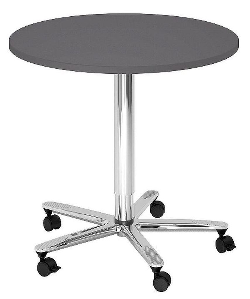 Beistelltisch Säulenhubtisch Besprechungstisch chrom 80 cm Durchmesser G = Graphit-mit Rollen