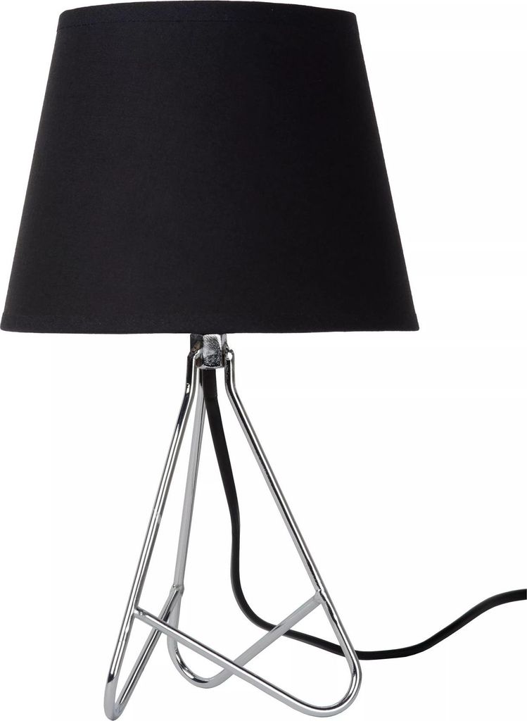 Tischleuchte Schwarz Chrom H: 30 cm klein E14 Modern Stoff Metall Nachttischlampe Beistelllampe Tischlampe Wohnzimmer