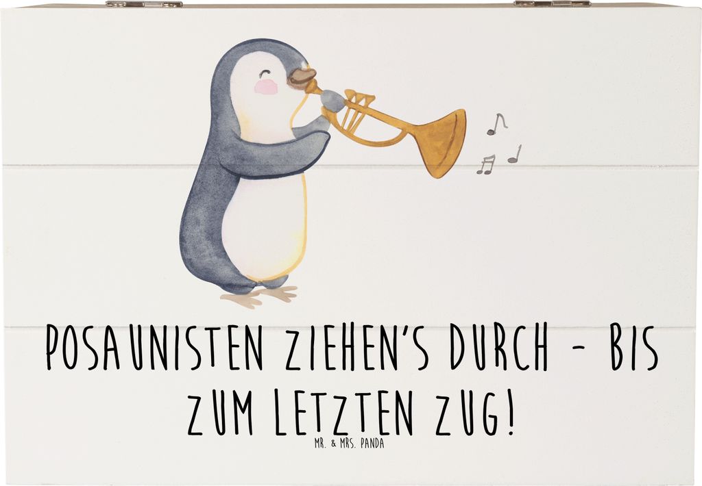 Mr. & Mrs. Panda Holzkiste Trombone Durchzieher 22 x 15 cm - Weiß - Geschenk, Musikinstrument, Trombonist, Instrument, Truhe, schmuckbox, Musiker,...
