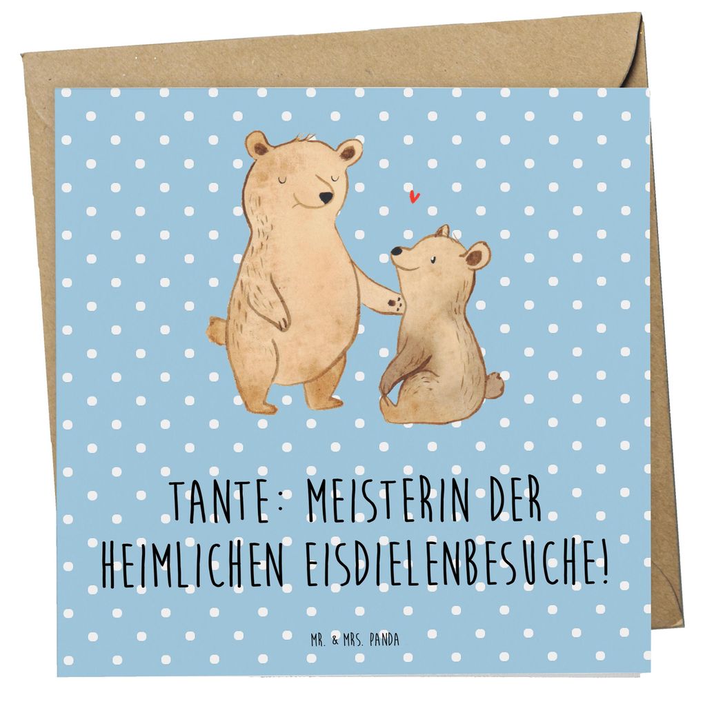 Mr. & Mrs. Panda Glückwunschkarte Tante Eisdielenmeisterin - Blau Pastell - Geschenk, Lustig, Grußkarte, Geschenke, Nichte, anlasskarte, Klappkar...