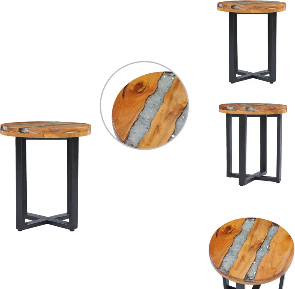 Table basse en teck massif durable et résine style industriel chic