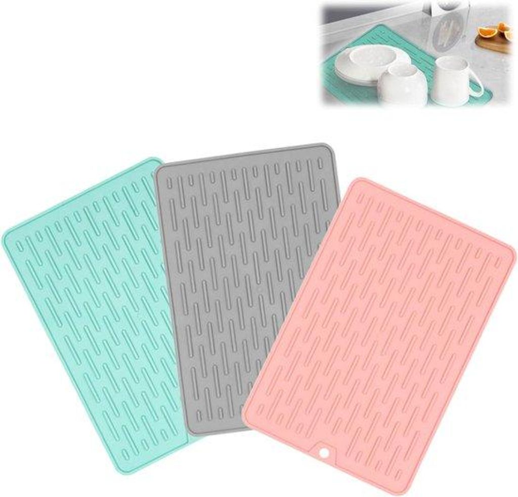 Silikon Abtropfmatten 3er Set blau grau rosa 20x30cm