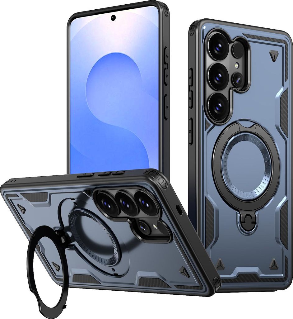 Dual Layer Hülle für Samsung Galaxy S26 Ultra mit Ring Ständer Magnetisch Stoßfest Handyhülle Blau