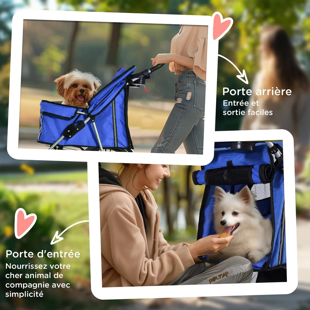 Poussette chien chat pliable : solution transport sans effort bleu - 7