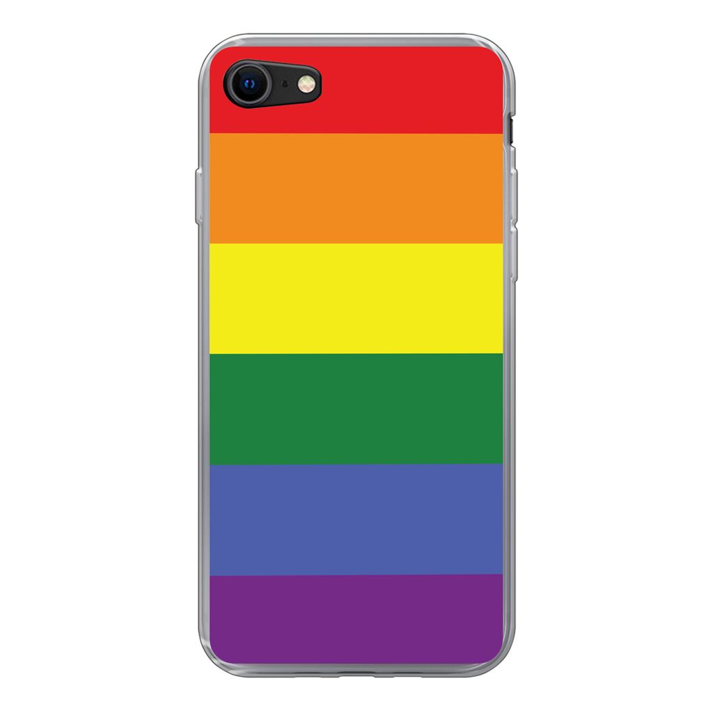 MuchoWow Handyhülle Schutzhülle Hülle für iPhone SE 2020 Regenbogen - Stolz - Regenbogenfahne Silikon Softcase Handy Hülle - Kartenbesitzer