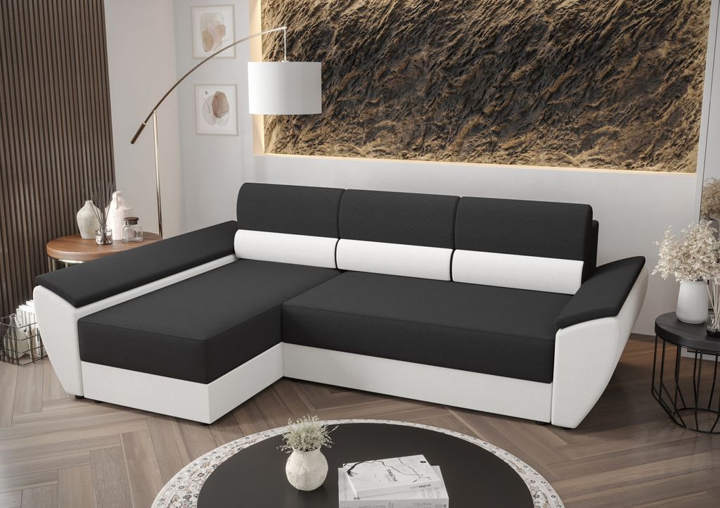 BEDANTE Ecksofa L REBI L3 Rainbow 27/31 Links mit Schlaffunktion, Grau/Weiß, L-Form, Sofa mit Stauraum, Bettkasten, Wohnzimmersofa, Couch, Sofa, B...