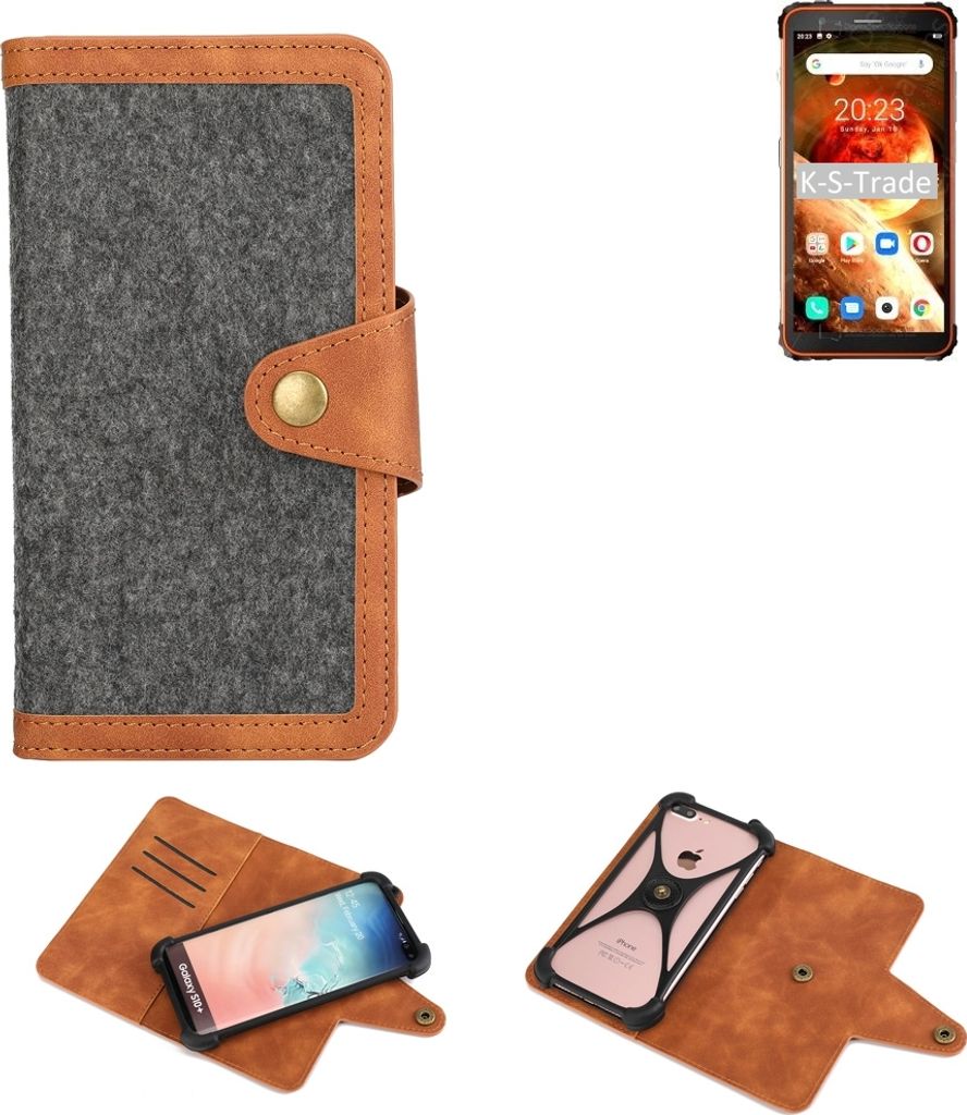 K-S-Trade Schutzhülle Handyhülle kompatibel mit Blackview BV6600 Filz Hülle Kunst-Leder dunkelgrau braun (1x)