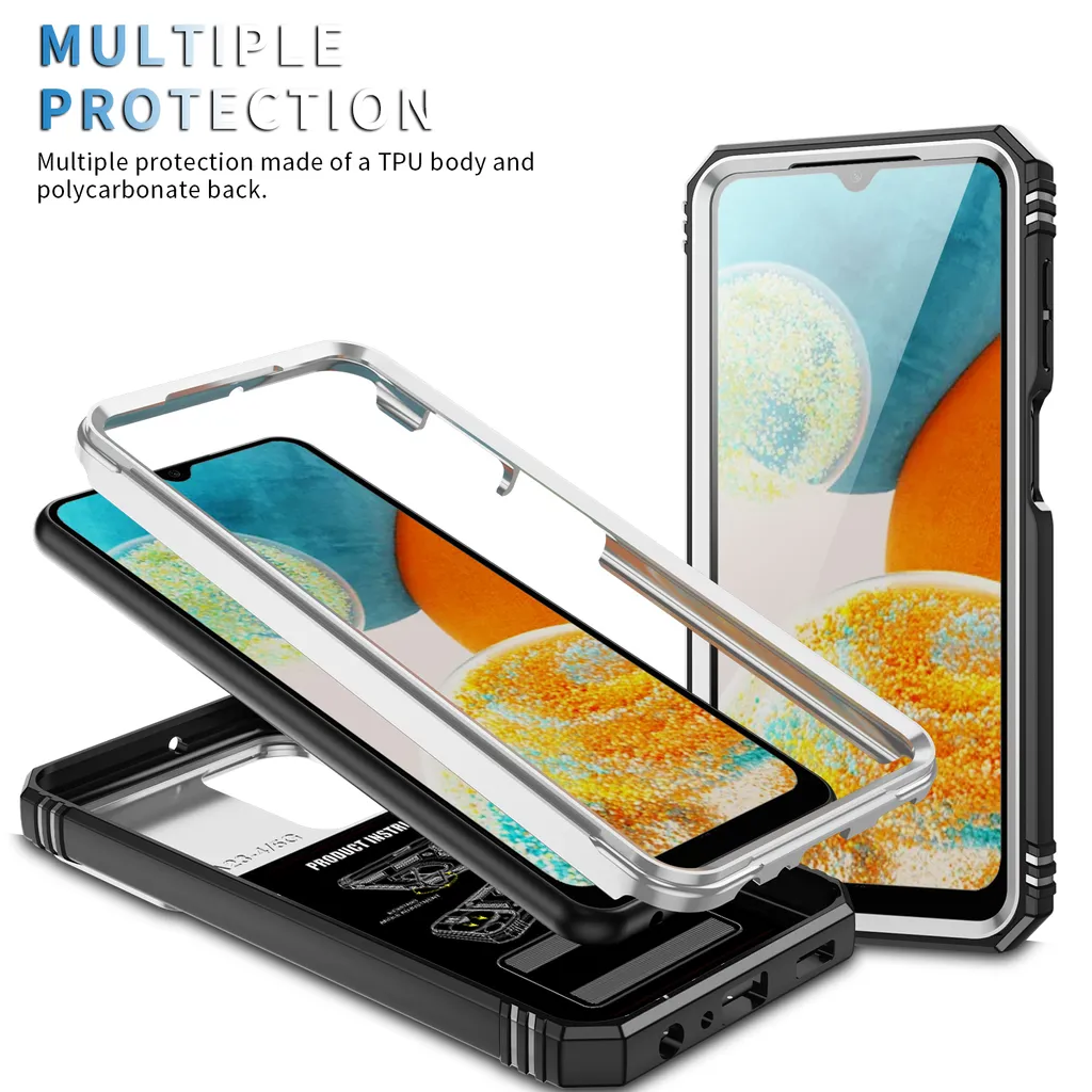 Custodia per Samsung Galaxy A23 5G/4G protezione fotocamera scorrevole, resistente agli urti, con supporto ad anello, supporto e porta carte Bianco - 3