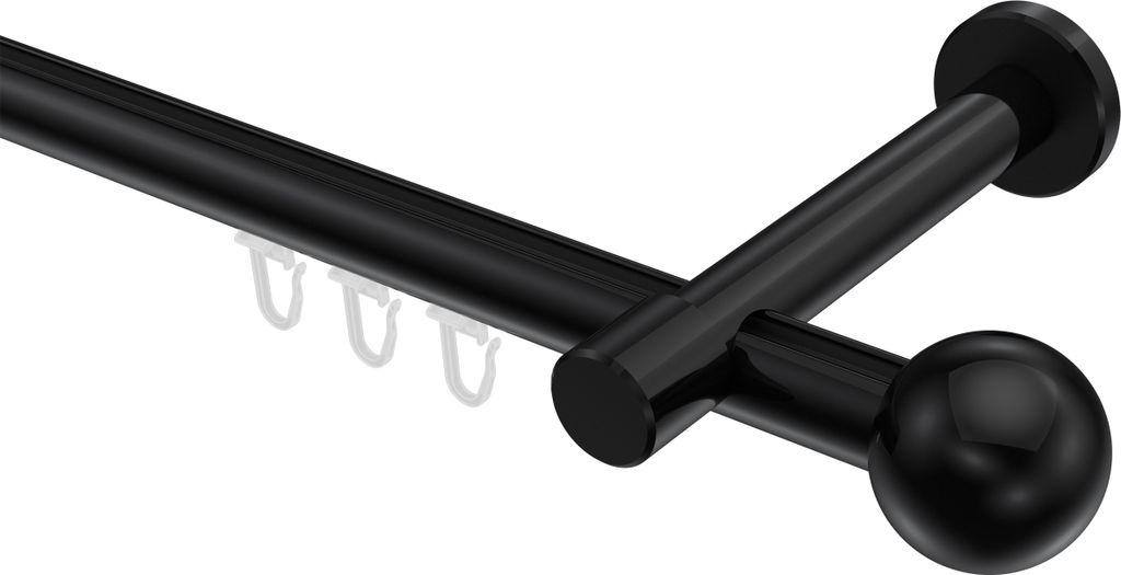 Interdeco Innenlaufstange / Gardinenstange mit Innenlauf Schwarz, Typ Prestige Luino (Kugel), 20 mm Ø 1-läufig, 200 cm