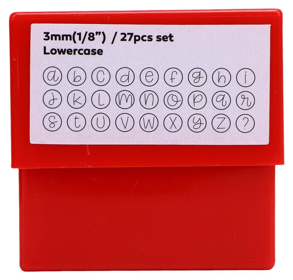 Metallstempel-Werkzeugset, 3 mm, 40Cr Kohlenstoffstahl, Stempel mit Kunststoffbox für die Schmuckherstellung (Armbänder, Ringe, Kleinbuchstaben)