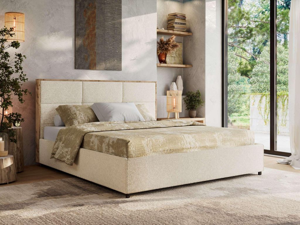 MKS MEBLE Polsterbett LERIO CLASSIC 140x200 cm mit Bettkasten & Stauraum, inkl. Lattenrost, Gasdruckfeder Metall-Lift, Doppelbett wahlweise mit Mat...