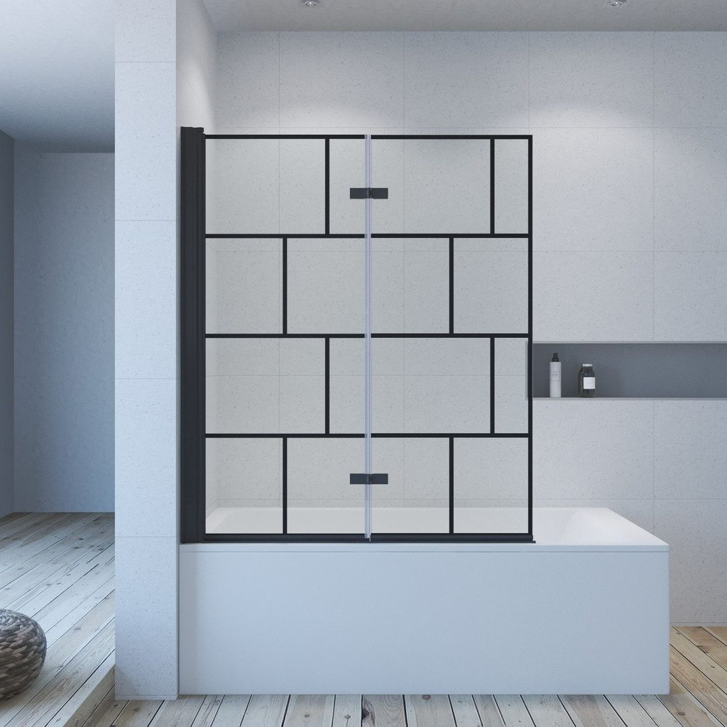 Duschwand Badewanne schwarz Badewannenfaltwand Glas 120x140 cm Duschabtrennung Badewanne ohne bohren