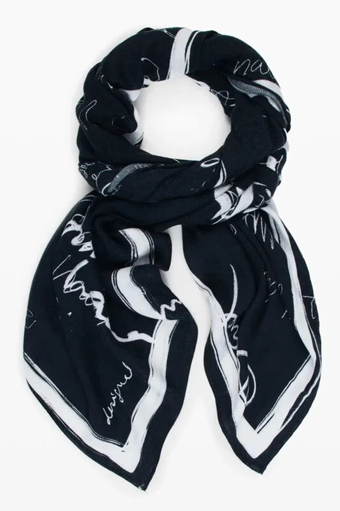 Foulard pour femme noir 70x180 cm avec imprimé moderne chic et élégant