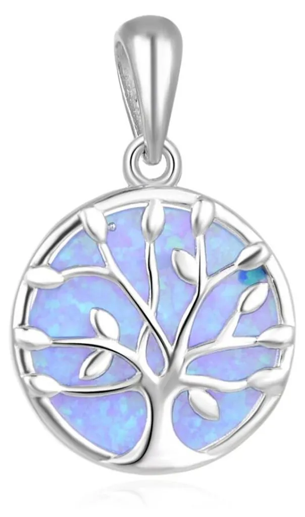 Collier Arbre de vie en argent massif et opale bleue - Pendentif Femme
