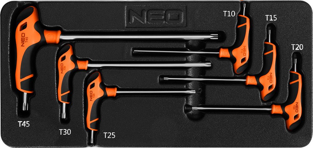 NEO TOOLS Torx-Schlüsselsatz, 6-teilig mit Halter, Größen T10, T15, T20, T25, T30, T45, Stahl S2