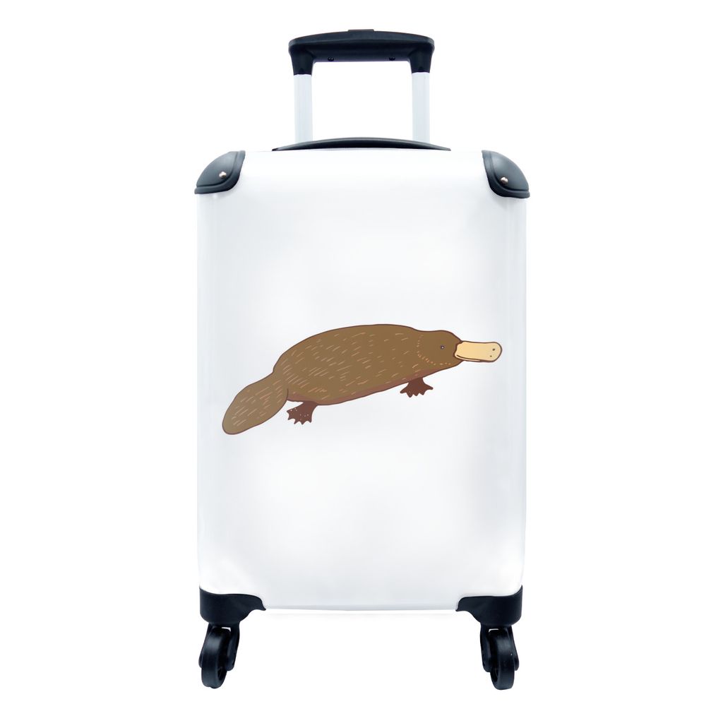 MuchoWow Koffer Handgepäck Trolley Rollkoffer Kleine Reisekoffer mit 4 Rollen - Schnabeltier - Weiß - Kinder - Jungen - Mädchen - Cabin Size <...