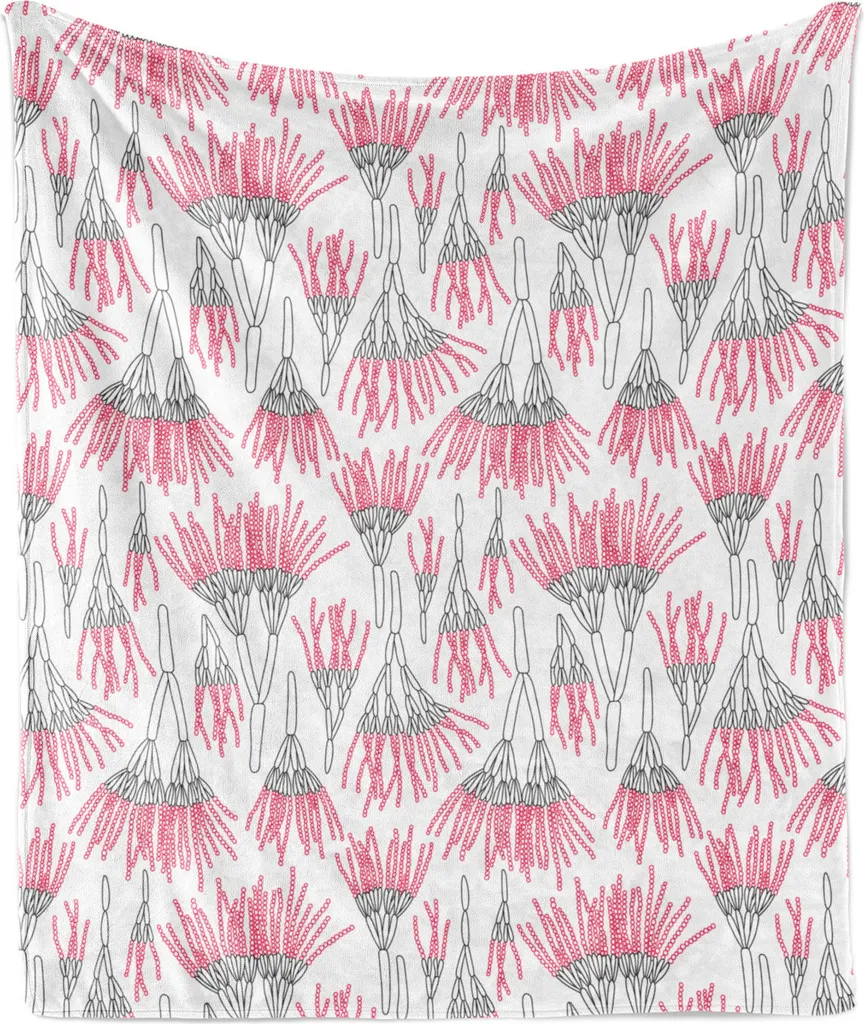 ABAKUHAUS Coperta in morbido pile di flanella astratta, foto di penicillium ripetuto su sfondo normale Mondo dei microrganismi, 175 x 230 cm, bianco e rosa scuro